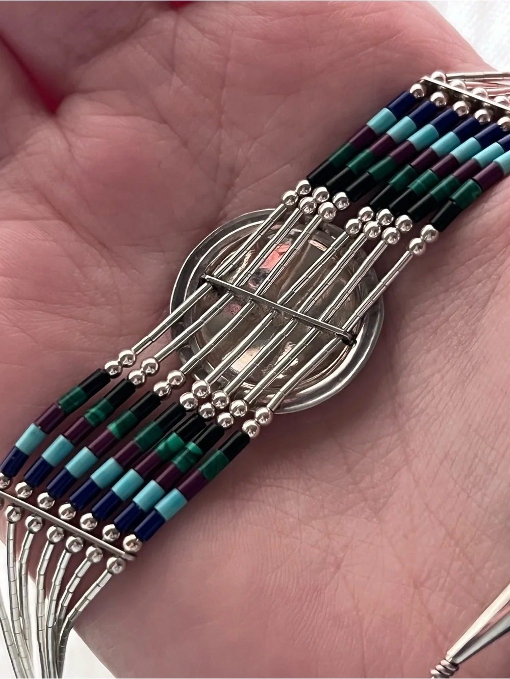 925 Sterling Navajo Multi-Strand Beaded Liquid Silver Necklace Bracelet Set
